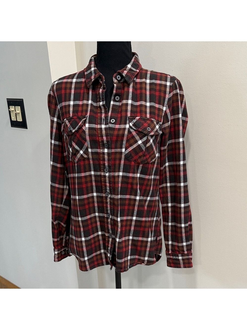 William Rast Red Brown and White womens flannel size S
